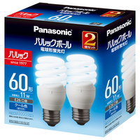 パナソニック 電球形蛍光灯 E26口金 全光束670lm(11W・電球60形タイプ) クール色相当 2個入 パルックボール EFD15ED11EF22T
