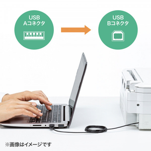 サンワサプライ 極細USBケーブル(USB2.0 A-Bタイプ・2.5m) ブラック KU20-SL25BKK-イメージ7