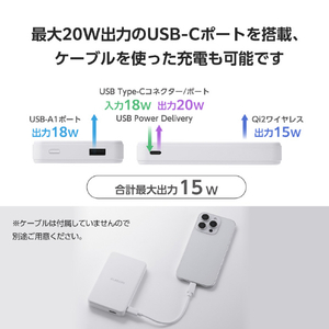 エレコム Qi2ワイヤレスモバイルバッテリー(10000mAh/20W) ホワイト DE-C67-10000WH-イメージ6