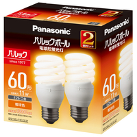 パナソニック 電球形蛍光灯 E26口金 全光束750lm(11W・電球60形タイプ) 電球色相当 2個入 パルックボール EFD15EL11EF22T