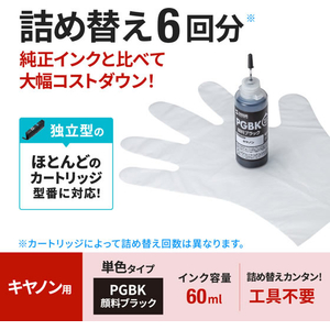 サンワサプライ キヤノン用詰め替えインク 独立型カートリッジ 顔料ブラック FCJ008F-INK-CBCIMPGB60-イメージ4