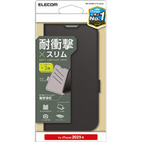 エレコム iPhone 16e用ソフトレザーケース 磁石付 耐衝撃 ステッチ カード収納充実 ブラック PM-A25SPLFY3BK