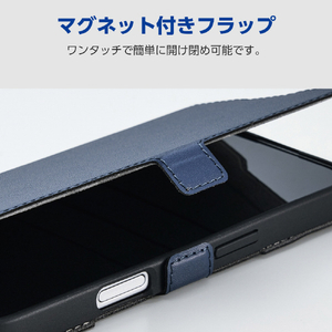 エレコム iPhone17e/16e用 ソフトレザーケース 磁石付 耐衝撃 ステッチ カード収納充実 ネイビー PM-A25SPLFY3NV-イメージ7