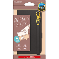 エレコム iPhone 16e用ソフトレザーケース 磁石付 耐衝撃 ハンドストラップ付 ブラック PM-A25SPLFY4BK