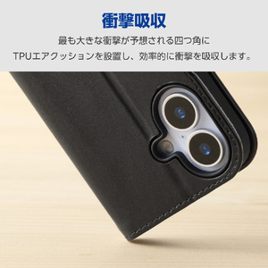 エレコム iPhone17e/16e用 ソフトレザーケース 磁石付 耐衝撃 ハンドストラップ付 ブラック PM-A25SPLFY4BK-イメージ3
