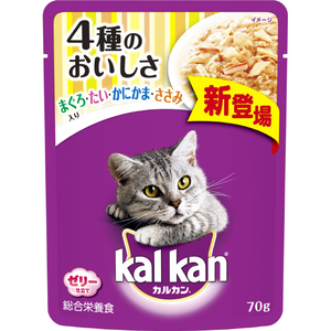 マースジャパンリミテッド カルカン パウチ 4種のおいしさ まぐろ・たい・かにかま・ささみ入り 70g ｶﾙｶﾝP4ｼﾕｵｲｼｻｶﾆｶﾏｻｻﾐ70G-イメージ1
