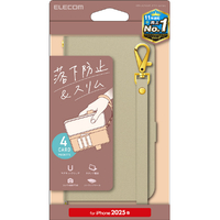 エレコム iPhone 16e用ソフトレザーケース 磁石付 耐衝撃 ハンドストラップ付 グレージュ PM-A25SPLFY4GB