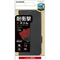 エレコム iPhone 16e用ソフトレザーケース 磁石付 耐衝撃 ステッチ ブラック PM-A25SPLFYBK