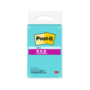 3M ポスト・イット ふせん 強粘着 75x25mm アクアスプラッシュ 90枚×2冊 FCK284B-500SS-AQ-イメージ1