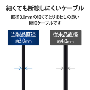 エレコム 極細USB Type-Cケーブル(2．0m) ブラック MPA-ACX20BK2-イメージ4