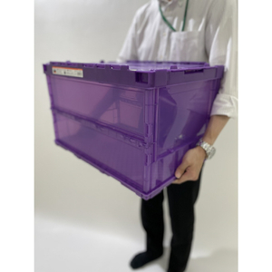 トラスコ オリコン 薄型折りたたみコンテナ スケルコン ５０Ｌ ロックフタ付 透明バイオレット TRUSCO 折りたたみコンテナ“スケルコン” 薄型タイプ（スライドロックフタ付） TSK-C50B--VI-イメージ7