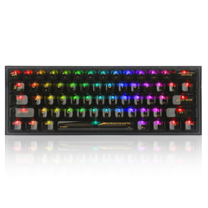幅295×奥106×高さ34mmサイズのゲーミングキーボードで、省スペースで人気のあるテンキーレスキーボードよりさらに小さい60%サイズです。スケルトンボディにRGBが美しく輝きます。 ●RGBが映え