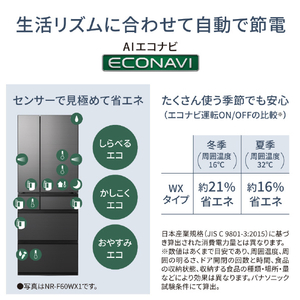 パナソニック 650L 6ドア冷蔵庫 オニキスミラー NR-F65WX1-X-イメージ6