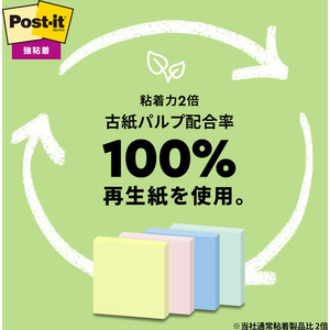3M ポスト・イット ふせん 強粘着 再生紙 75x25mm オーキッドフロスト 90枚×2冊 FCK292B-500SS-OF-イメージ6
