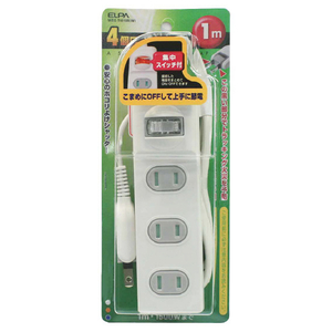 エルパ 扉付タップ 集中スイッチ付(4個口・1m) WBS-T4010BW エルパ 扉付タップ 集中スイッチ付(4個口・1m) WBS-T4010BW