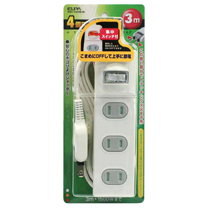 エルパ 扉付タップ 集中スイッチ付(4個口・3m) WBS-T4030BW エルパ 扉付タップ 集中スイッチ付(4個口・3m) WBS-T4030BW