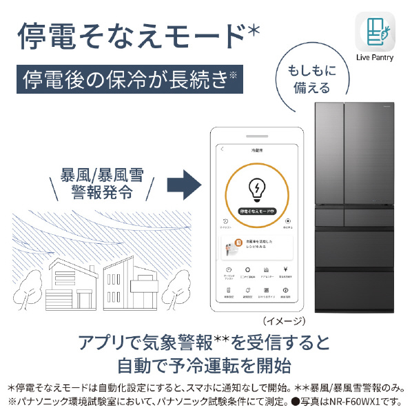 パナソニック 601L 6ドア冷蔵庫 ミスティスチールグレー NR-F60WX1-H 601L