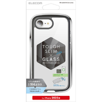 エレコム iPhone 16e用TOUGH SLIM LITE ケース フレームカラー 背面ガラス フロストシルキー メタルステッカー付 ブラック PM-A25STSFCGSBK