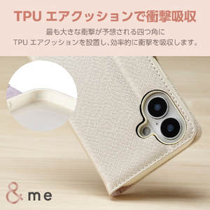 エレコム iPhone 16用&me ソフトレザーケース 磁石付 フィンガーストラップ付 ホワイト PM-A24APLFJM2WH-イメージ3