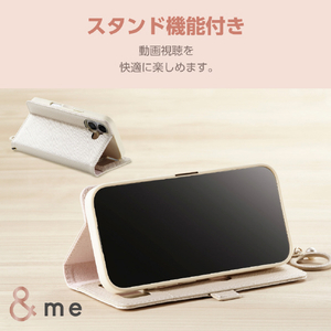 エレコム iPhone 16用&me ソフトレザーケース 磁石付 フィンガーストラップ付 ホワイト PM-A24APLFJM2WH-イメージ4