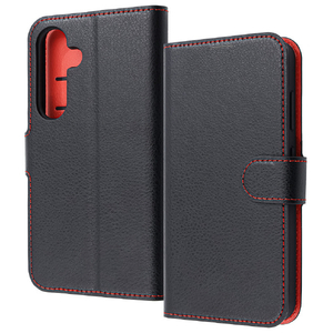 レイアウト Galaxy S25用Like standard 耐衝撃 マグネットベルト シンプル 手帳型レザーケース ブラック×レッド RT-GS25ELC1/BR-イメージ1