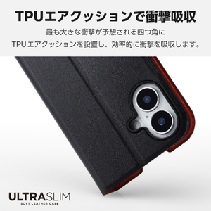 エレコム iPhone 16用ソフトレザーケース 薄型 磁石付 ブラック PM-A24APLFUBK-イメージ3