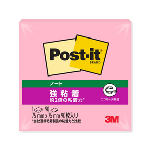 3M ポスト・イット ノート 強粘着 再生紙 75x75mm ポジティブリィピンク 90枚 FCK305B-654SS-PPK-イメージ1