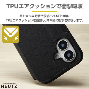 エレコム iPhone 16用NEUTZ ソフトレザーケース 磁石付 ブラック PM-A24APLFY2BK-イメージ3