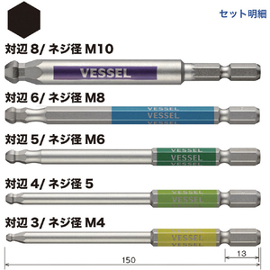 ベッセル（ＴＮ） 剛彩ビット　５本組　（片頭ボールポイント）　アソート１５０ｍｍ GS5P-36-イメージ2