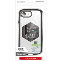 エレコム iPhone 16e用TOUGH SLIM LITE ケース フレームカラー 背面ガラス メタルステッカー付 ブラック PM-A25STSLFCGBK