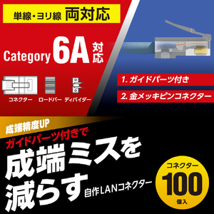 エレコム 自作用RJ45コネクター(ガイドパーツ付き/100個入り) LD-6RJ45T100/L-イメージ2
