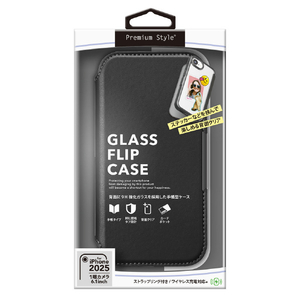 PGA iPhone 16e用ガラスフリップケース ブラック PG-25KGF01BK-イメージ1