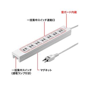 サンワサプライ 電源タップ(2P・7個口・2m) TAP-F27-2Z-イメージ2