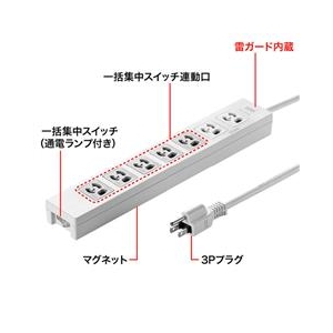 サンワサプライ 電源タップ(7個口・3P・3m) TAP-F37-3KR-イメージ2