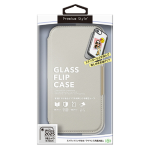 PGA iPhone 16e用ガラスフリップケース サフィアーノ調 グレー PG-25KGF05GY-イメージ1