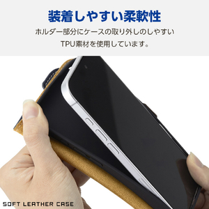 エレコム iPhone 16用ソフトレザーケース 磁石付 耐衝撃 ステッチ ネイビー PM-A24APLFYNV-イメージ8