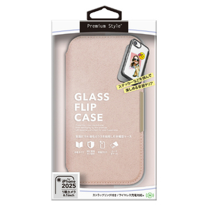 PGA iPhone 16e用ガラスフリップケース スエード調 ピンク PG-25KGF07PK-イメージ1