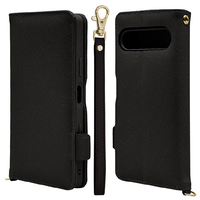 ラスタバナナ Xperia 10 VII用ハンドストラップ付き手帳型ケース ブラック 9231XP107BHSBK