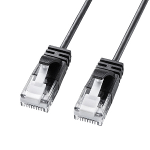 サンワサプライ カテゴリ6A極細LANケーブル(1m) ブラック KB-SL6A-01BK-イメージ1