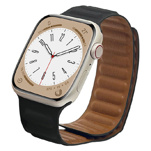ラスタバナナ Apple Watch Ultra/Series 8/7/6/5/4/3/SE(第2世代)/SE [49/45/44/42mm]用マグネットレザーバンド ブラック RBAWM7448BK-イメージ1