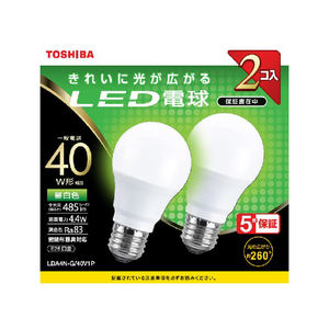 東芝 LED電球 E26口金 全光束485lm(4．4W一般電球タイプ) 昼白色相当 LDA4NG40V1P-イメージ1