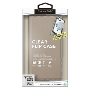 PGA iPhone 16e用MagSafe対応 クリアフリップケース ベージュ PG-25KMC02BE-イメージ1