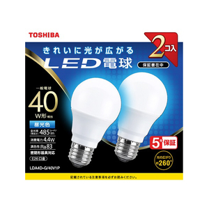 東芝 LED電球 E26口金 全光束485lm(4．4W一般電球タイプ) 昼光色相当 LDA4D-G/40V1P-イメージ1