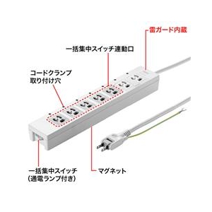 サンワサプライ 電源タップ(3P・7個口・2m) TAP-F37-2CLK-イメージ2