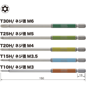 ベッセル（ＴＮ） 剛彩ビット　５本組　（片頭トルクス）　アソート１５０ｍｍ GS5P-34-イメージ2