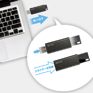 BUFFALO USB3．2(Gen1)USBメモリ ノック式 64GB オリジナル ブラック RUF3-KSE64GA-BK-イメージ4