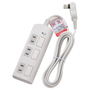 エルパ 耐雷フラットスイッチ付タップ(3個口・2m) WBS-LS302F(W)-イメージ1