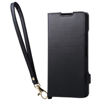 エレコム Xperia 10 VII用手帳型ケース 磁石付 耐衝撃 ハンドストラップ付 ブラック PM-X252PLFY4BK