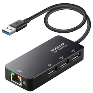 エレコム USB-A 1Gbps有線LANアダプター[USBハブ付き] ブラック EDC-GUA3H2-B-イメージ2