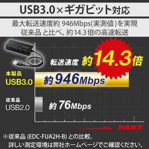 エレコム USB-A 1Gbps有線LANアダプター[USBハブ付き] ブラック EDC-GUA3H2-B-イメージ4